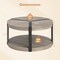 Grey Rubber Wood Mid-Century Coffee Table with Storage Shelf, Round